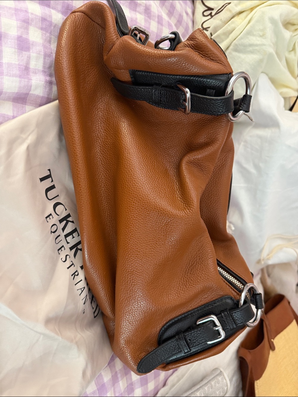 Tucker Tweed Equestrian Brown & Black Leather Shoulder Bag - Picture 3 of 5